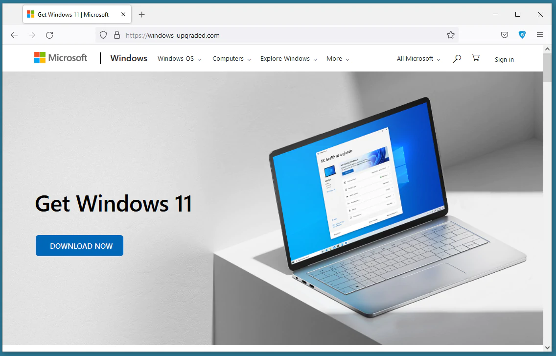 The website that hosted the malicious Windows 11 upgrade file resembled the legitimate Microsoft website.