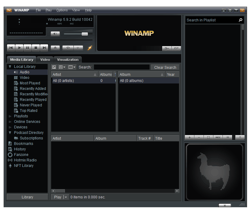 Winamp version 5.9.2 with Big Bento skin
