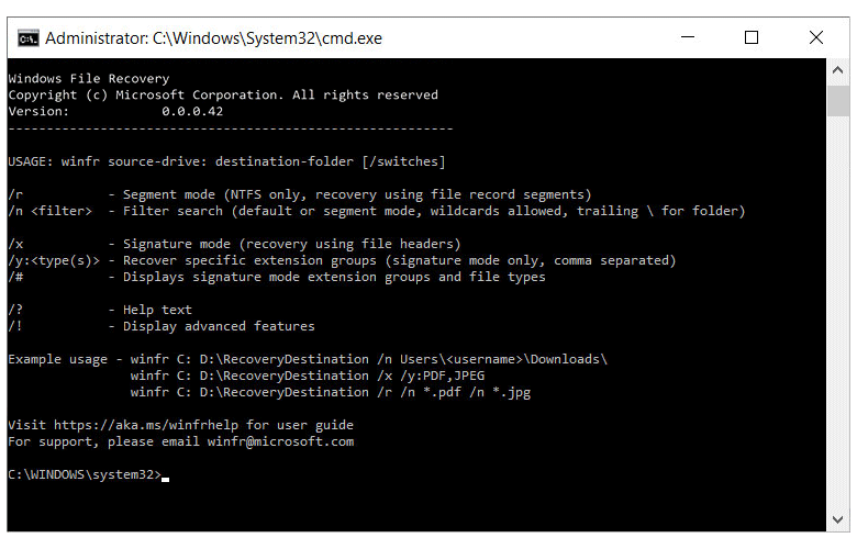Windows File Recovery tool