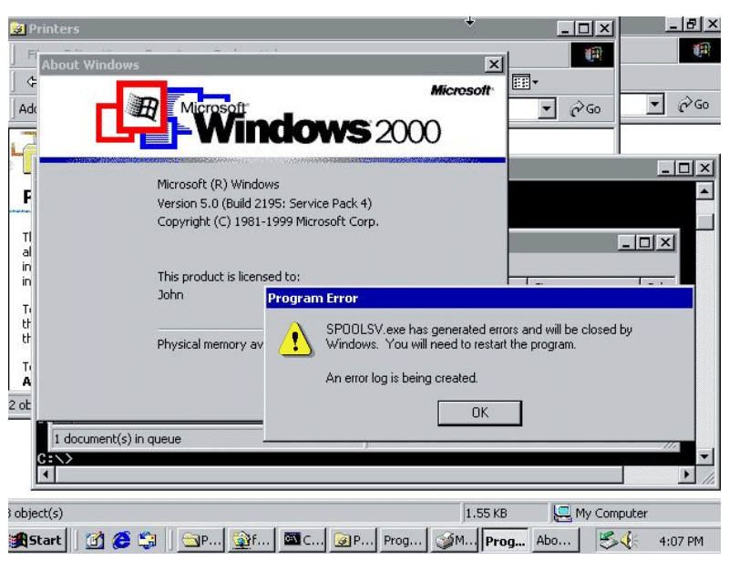 Print spooler bug on Windows 2000