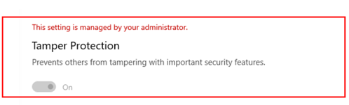 Windows Defender - Tamper Protection toggle