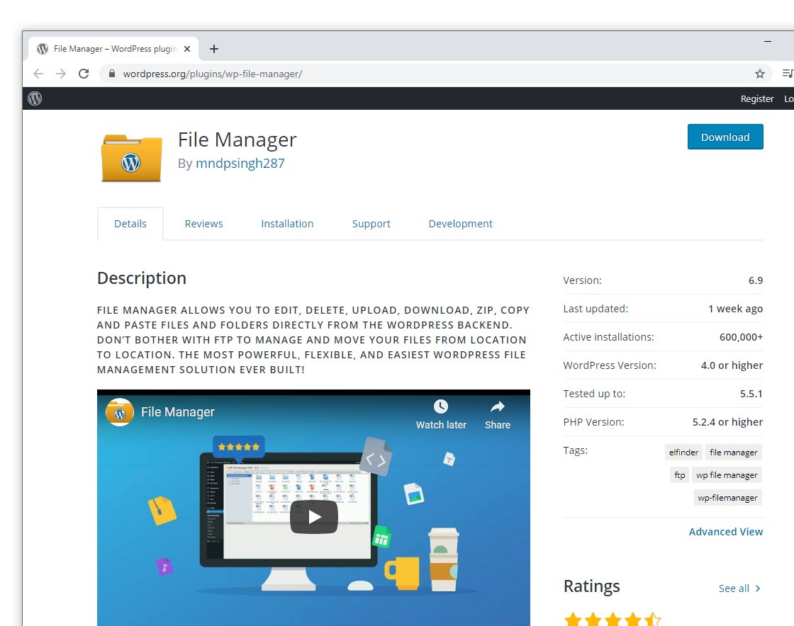 WordPress File Manager plugin