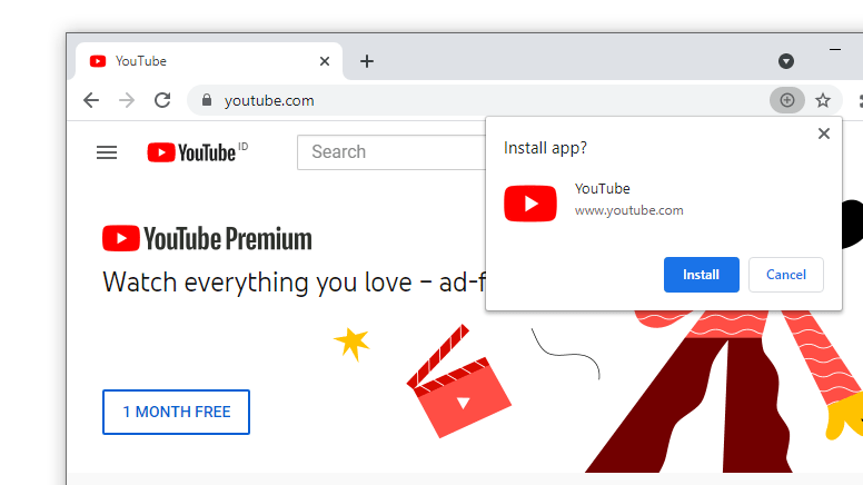 YouTube install PWA.