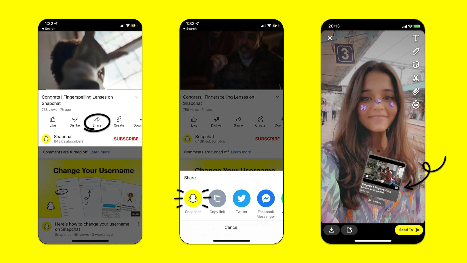 Sharing YouTube videos on Snapchat