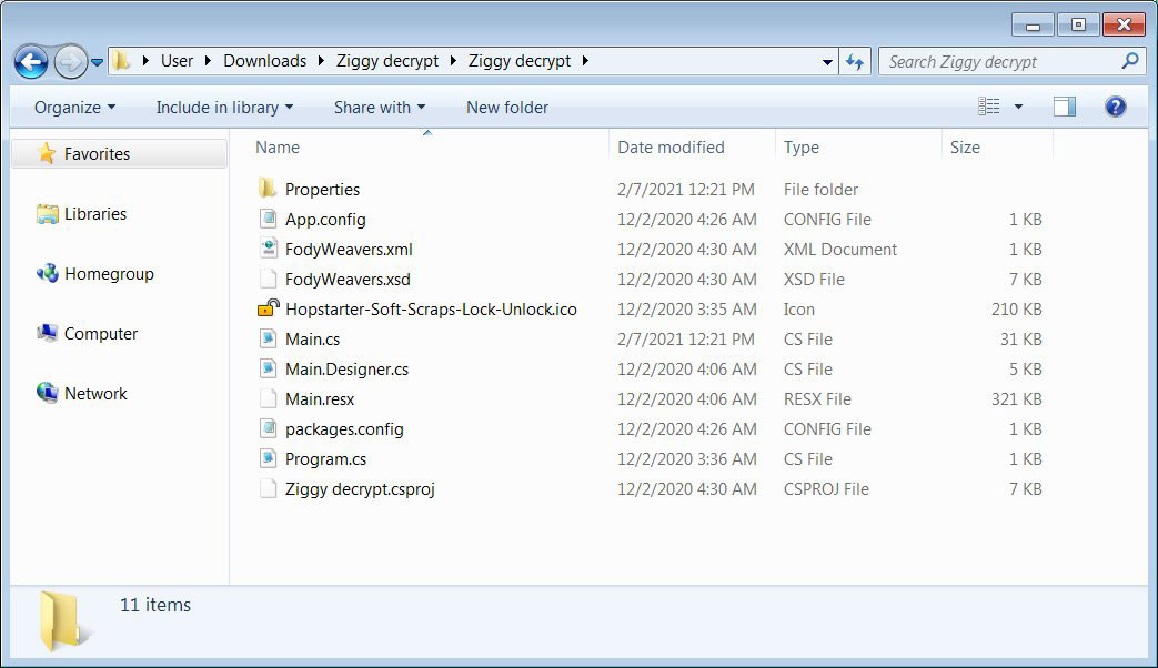 Source code for the different Ziggy ransomware decryptor